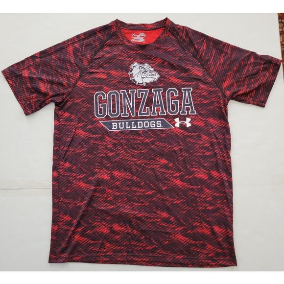 Under Armour T-Shirt Men 's Med Ganzaga Bulldogs Red Black Polyester Blend Loose - Picture 1 of 4
